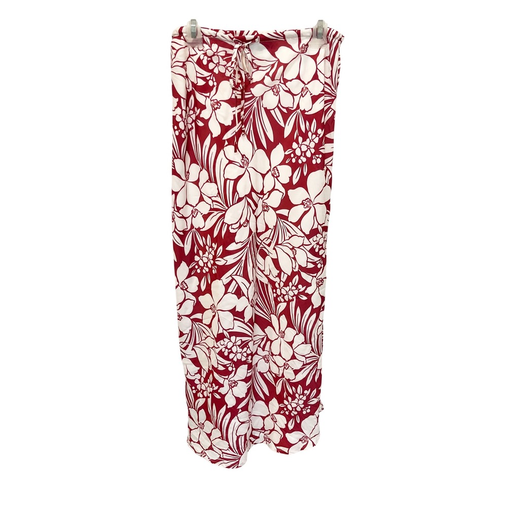 Summersalt The Silky Slip Skirt Hibiscus Floral Red White Midi Tropical SMALL